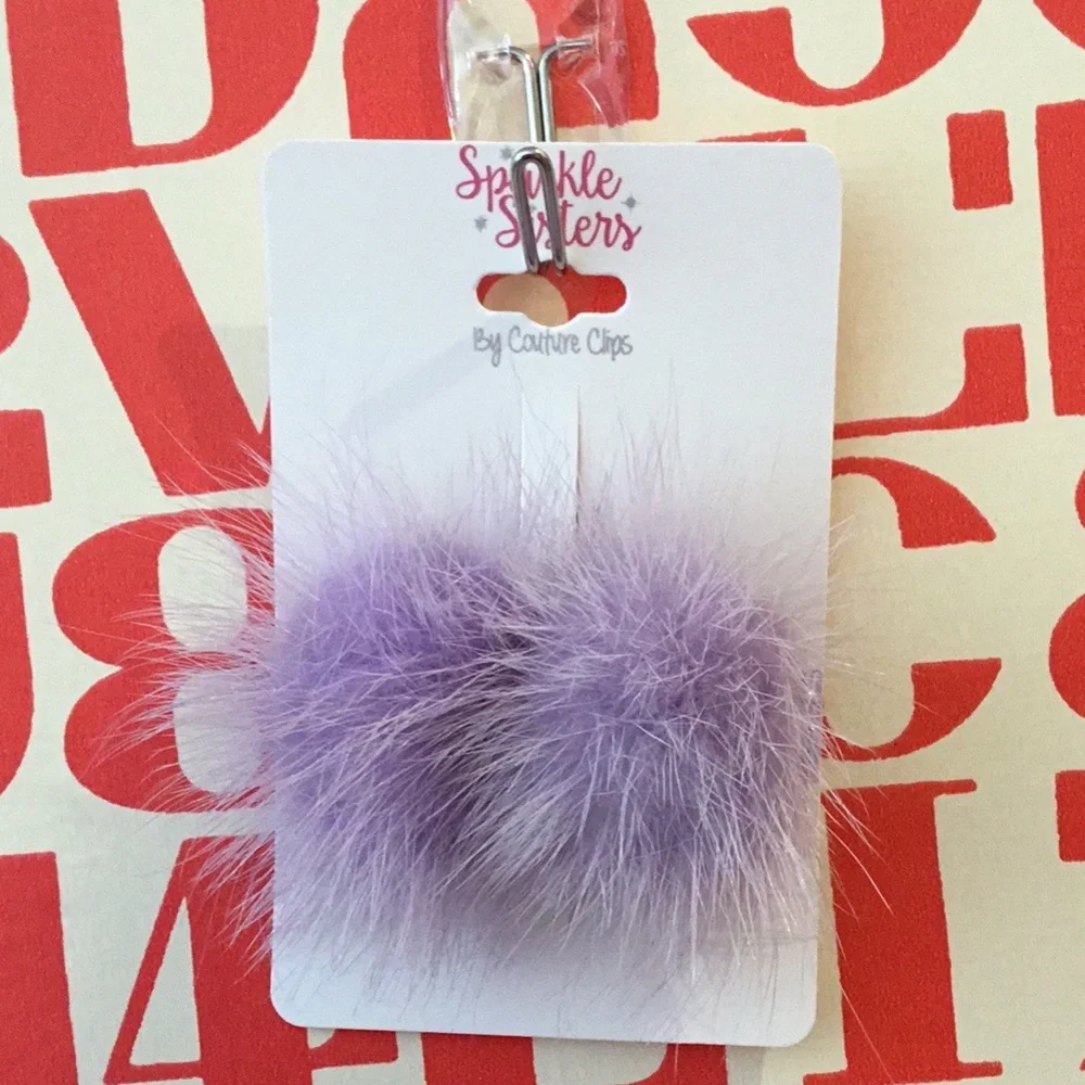 Sparkle Sisters Mink Pom Pom Hair Clip, NWT